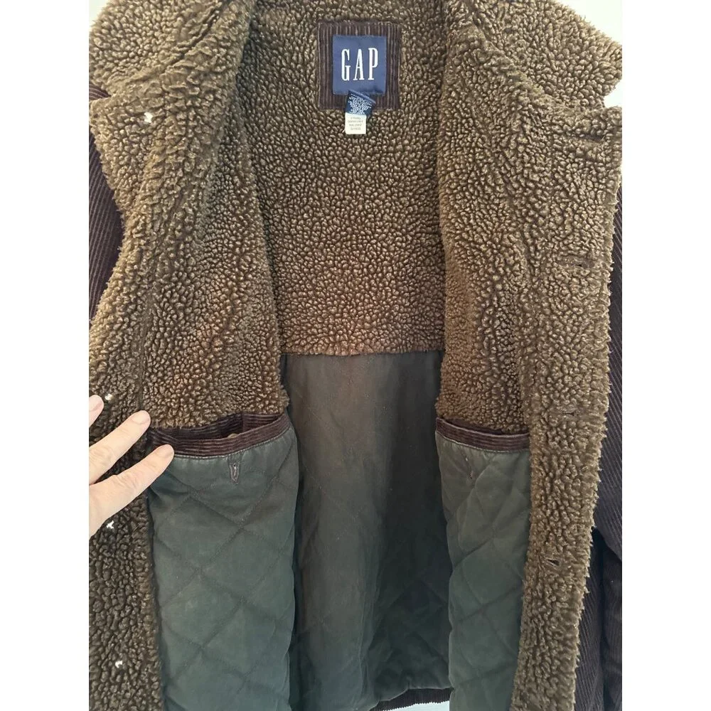 Vintage Y2K Brown Corduroy Fleece Lined Button Down Trucker Jacket Men's Large - Picture 7 of 9